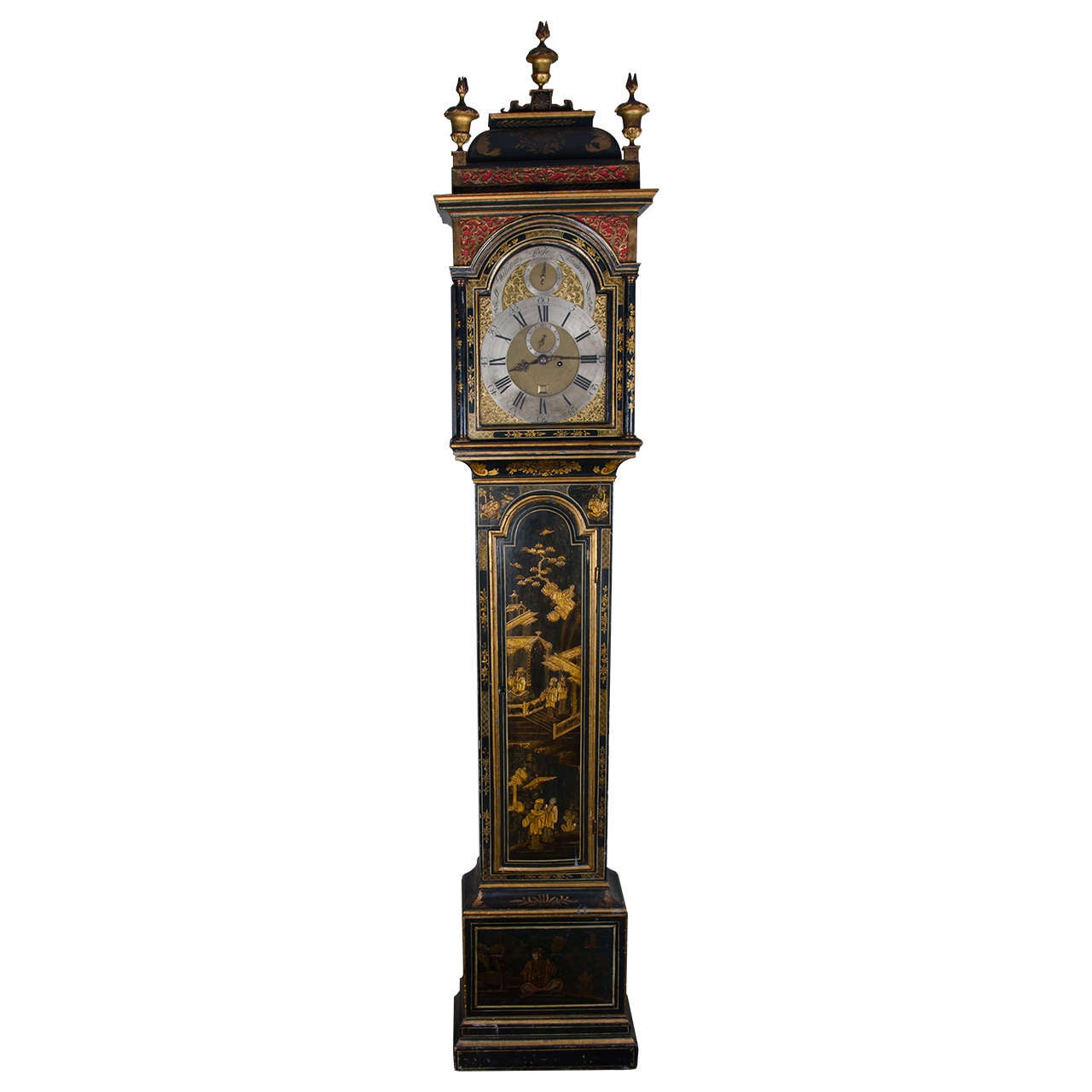 Horloge de parquet chinoiseries George III en laque japonaise
