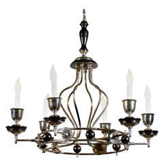 SALE:Nickel & Wood Chandelier