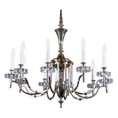 Retro SALE: Curved Arm Nickel Plate & Lucite Chandelier