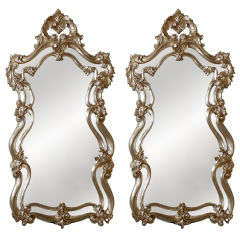 SALE: Pair of Rococo Silver Leaf Mirrors