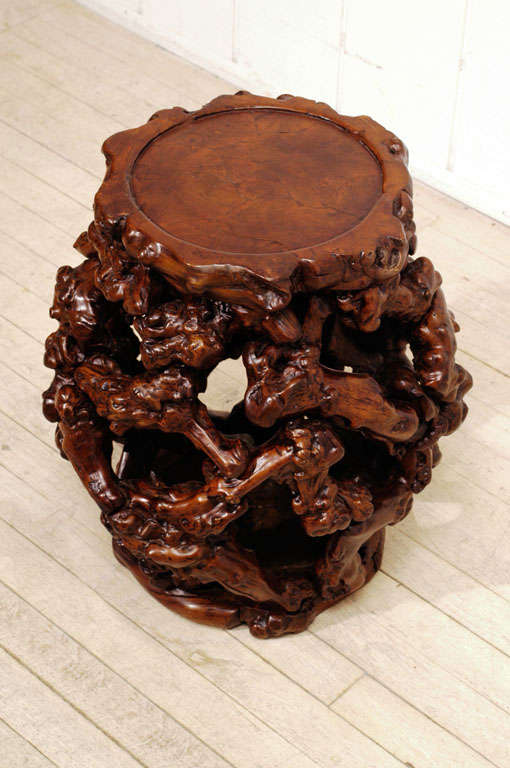Circular Form Stool of root vine with flat burlwood top. Use as a stool or interesting occassional table.