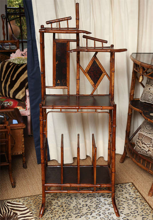 19th Century English Bamboo Whatnot Magazine stand with Table