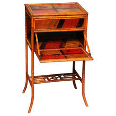 19th Century English Bamboo Side Table and Sewing Box