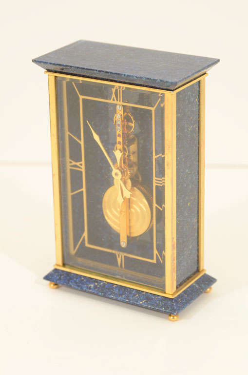 Late 20th Century Jaeger-LeCoultre Gilt and Faux Lapis Desk Clock
