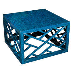 Unique Chinoiserie Cocktail Table in Blue Malachite Finish