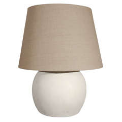 Large Plaster Orb Lamp with Custom Linen Shade