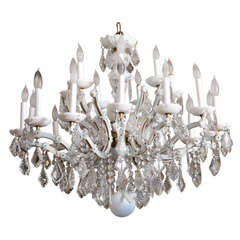 Vintage Over the Top White Glass Maria Theresa Style Chandelier