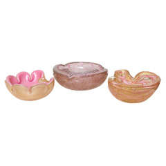Candylicious (3) Pink and Gold Fleck Murano Ashtrays