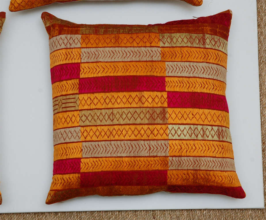 Four Indian Embroidery Phulkari Pillows