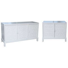 White Lacquered Pinwheel Cabinet and Chest