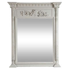 Trumeau Mirror Painted White with carved Detail
