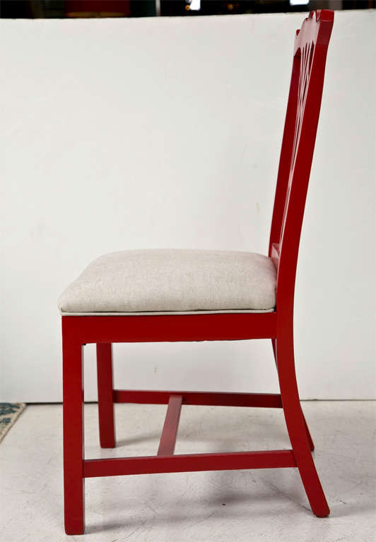 20th Century Pair of Red Lacquer Queen Anne Style Chairs
