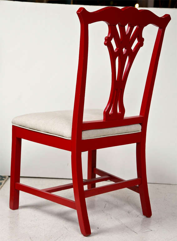 Pair of Red Lacquer Queen Anne Style Chairs 1