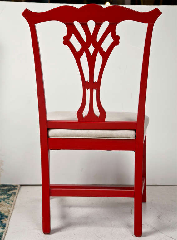 Pair of Red Lacquer Queen Anne Style Chairs 3