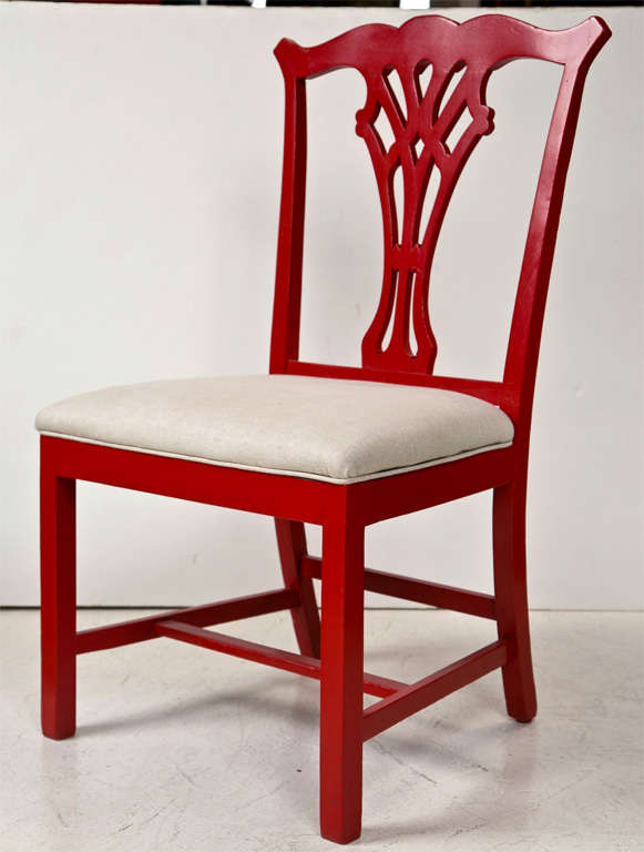 Pair of Red Lacquer Queen Anne Style Chairs 4