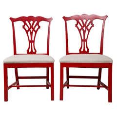 Pair of Red Lacquer Queen Anne Style Chairs