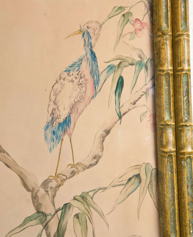 Faux Bamboo Framed Wallpaper Panel In Excellent Condition In Stamford, CT
