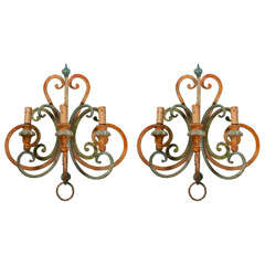 Pair of Gothic Revival Iron Sconces painted Pair of Gothic Revival Iron Sconces painted