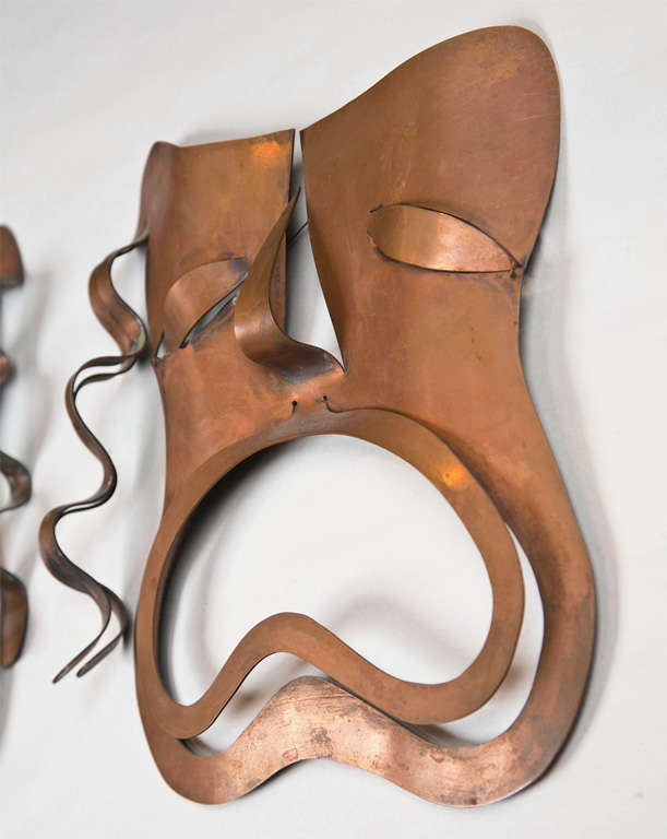 Francisco Rebajes (1905-1990) Copper Comedy & Tragedy Wall Sculptures In Excellent Condition In Stamford, CT