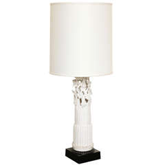 Tall Ceramic Lamp With Delicate Flowers, Italian c. 1960