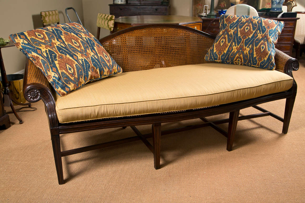 Chinese Export Rosewood Caned Sofa In Excellent Condition In Stamford, CT