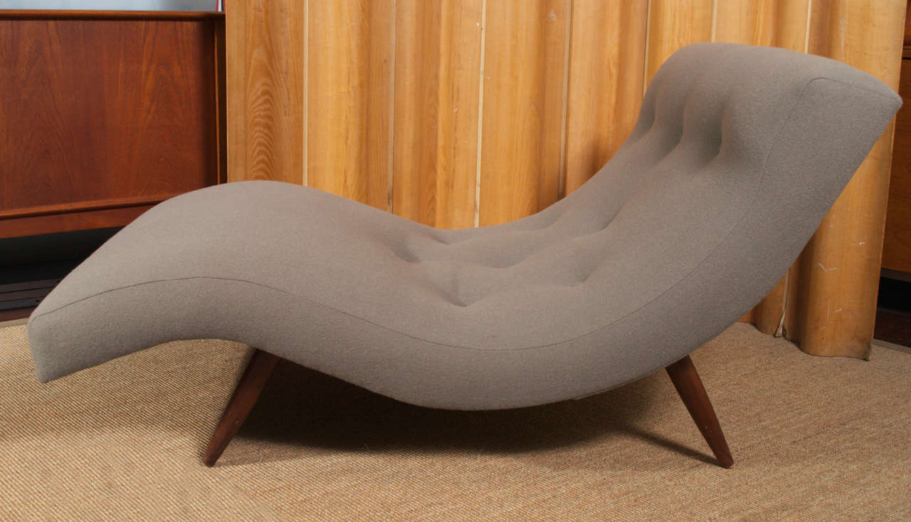 Chaise lounge by Adrian Pearsall. Newly upholstered in Maharam wool. Wide enough for two people.
