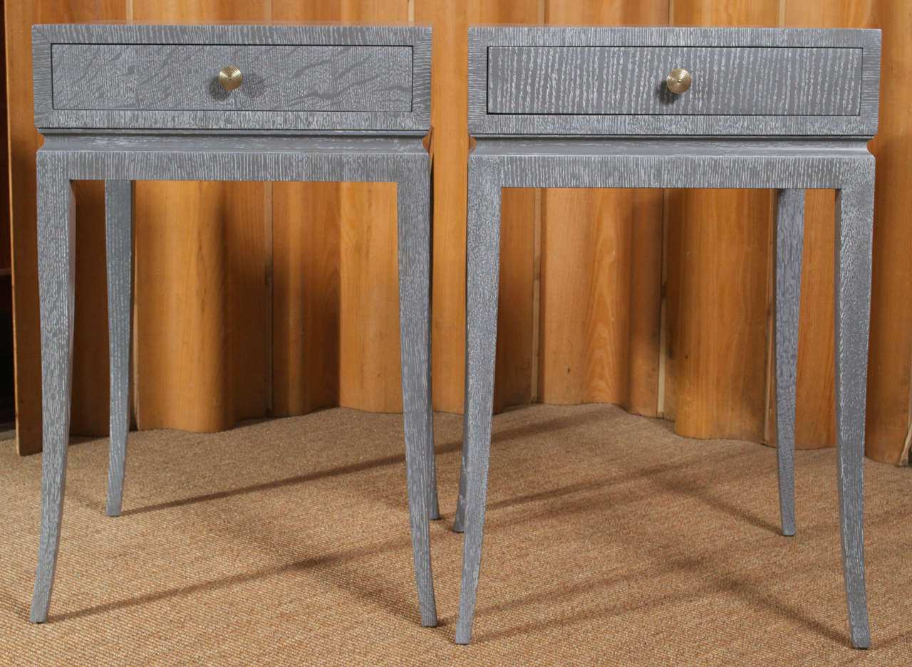 Pair of elegant cerused oak nightstands or end tables, completely restored.