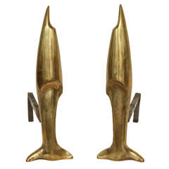 Pierre Legrain French Art Deco Pair of Bronze Andirons Attributed