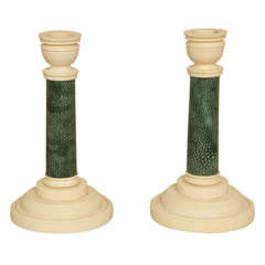 Art Deco Pair of Bone and Shagreen Candlesticks