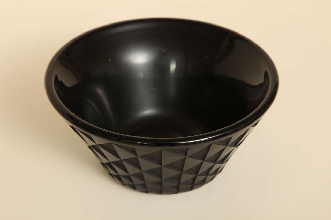 French Art Deco Black Etched Glass Bowl by Jean Luce