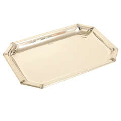 Jean Puiforcat French Art Deco Large Silver Serving Tray in Bayonne Pattern