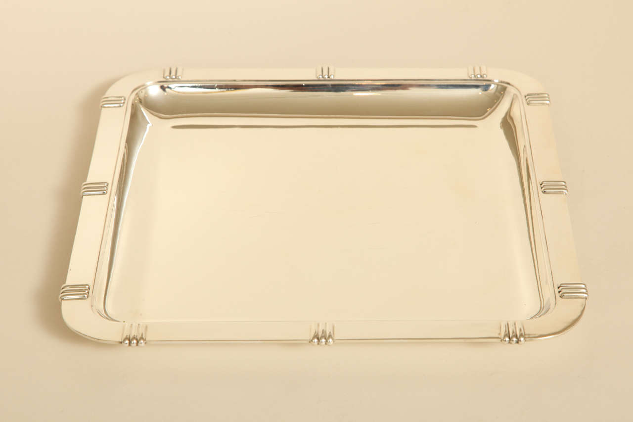 Jean Puiforcat Art Deco Silver Serving Tray in Bayonne Pattern