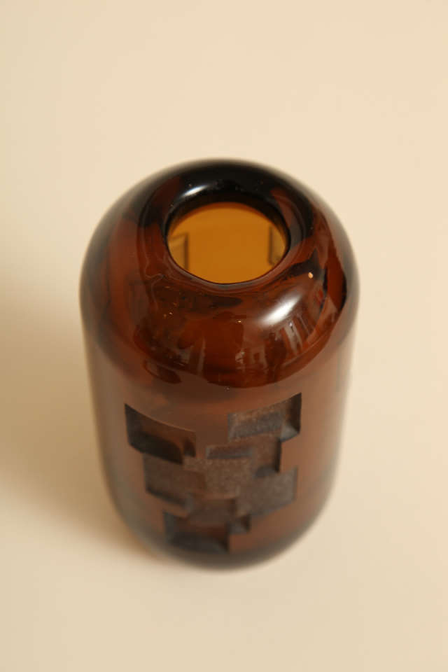 20th Century Art Deco Etched Amber Glass Vase by Jean Luce