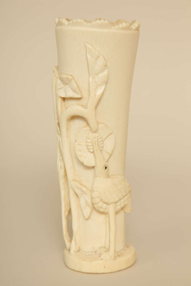 20th Century Belgian Art Deco Carved Bone Vase For Sale