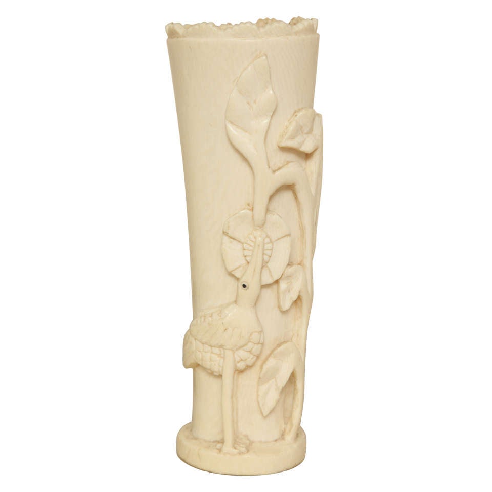 Belgian Art Deco Carved Bone Vase For Sale