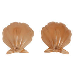 Pair of Etched Honey Color Murano Glass Wall Sconces by Venini