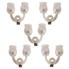 5 Murano Glass Wall sconces By Seguso .