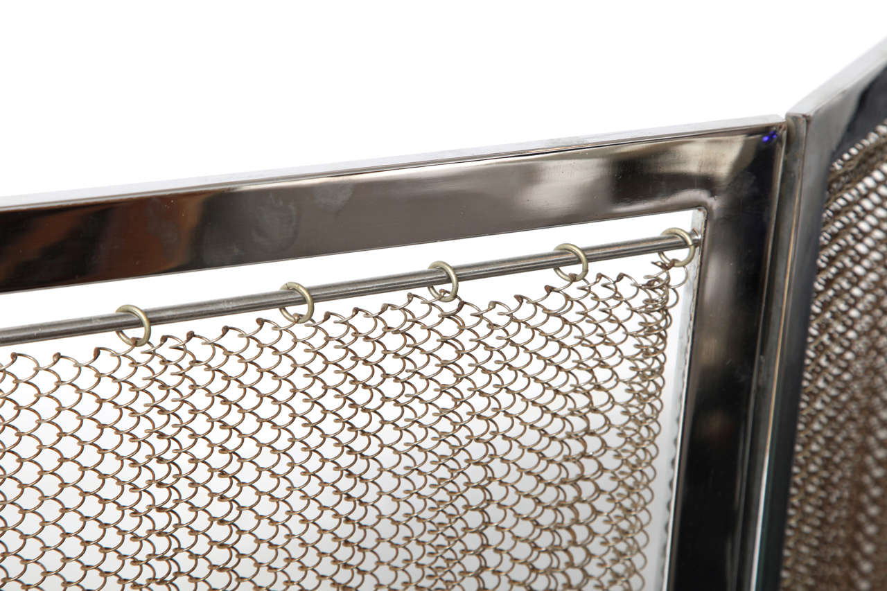 French Chrome and Metal Fireplace Screen For Sale