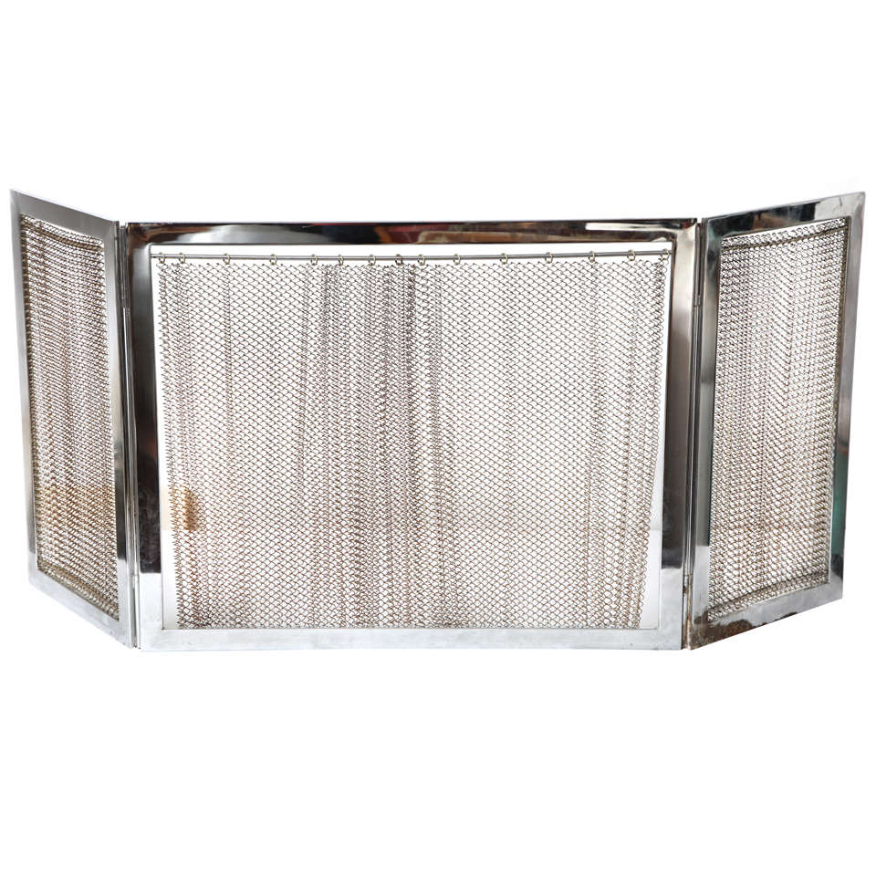 Chrome and Metal Fireplace Screen For Sale