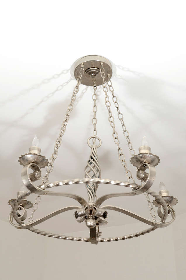 Nickel Plated English Country Chandelier from the turn of the 20th Century