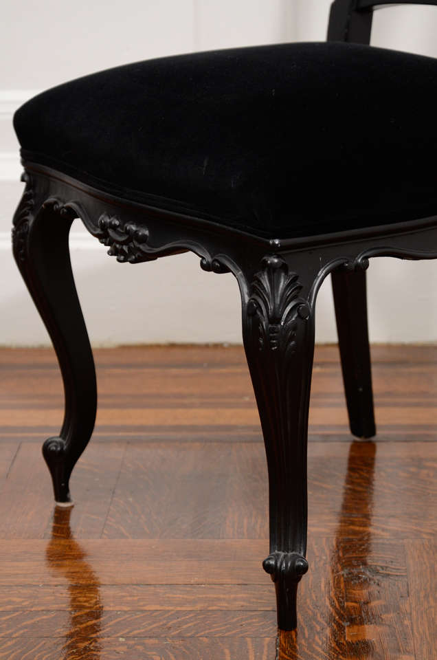 Handsomely Carved Set of 6 1940's Italianate Ebonized Dining Chairs 2