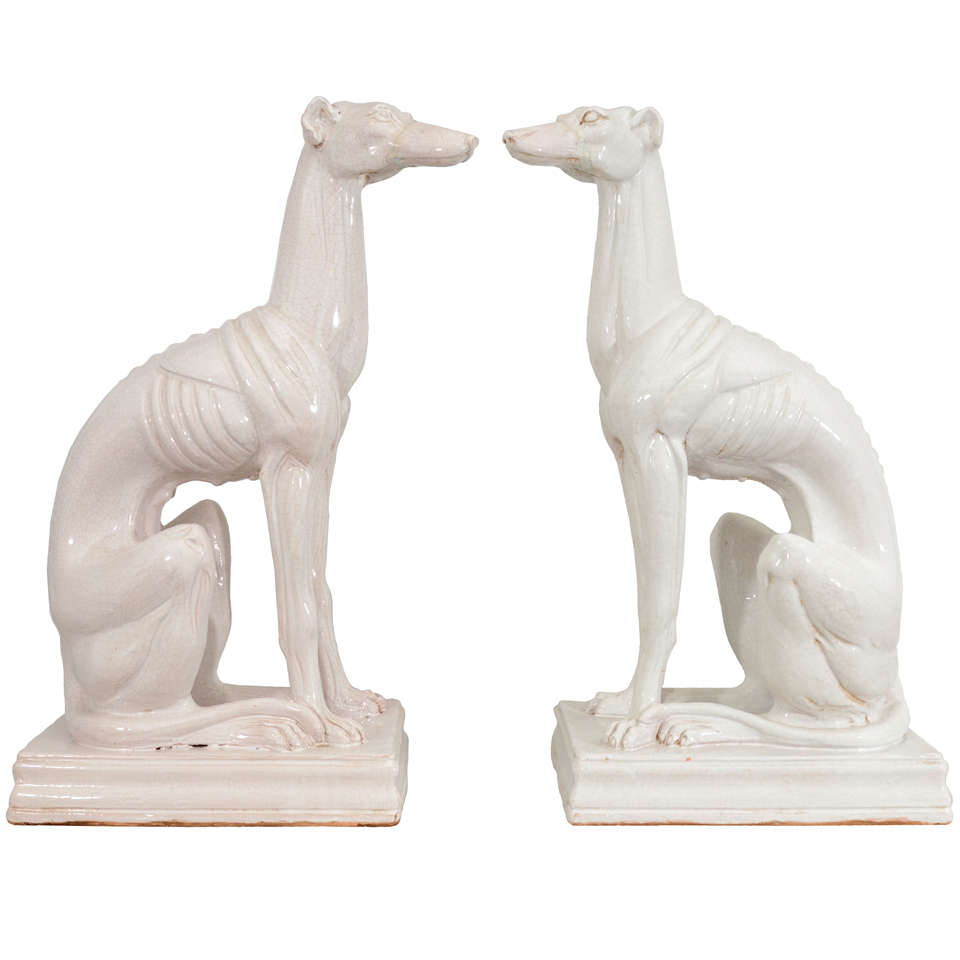 Pair of Blanc de Chine Italian Greyhounds