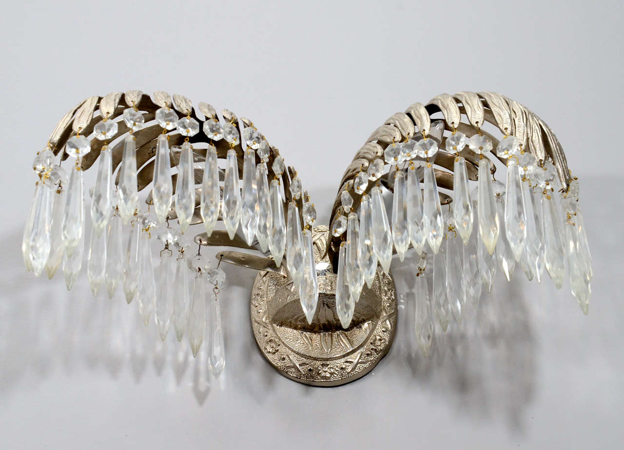 Single Nickel Plated Crystal Palm Tree Sconce