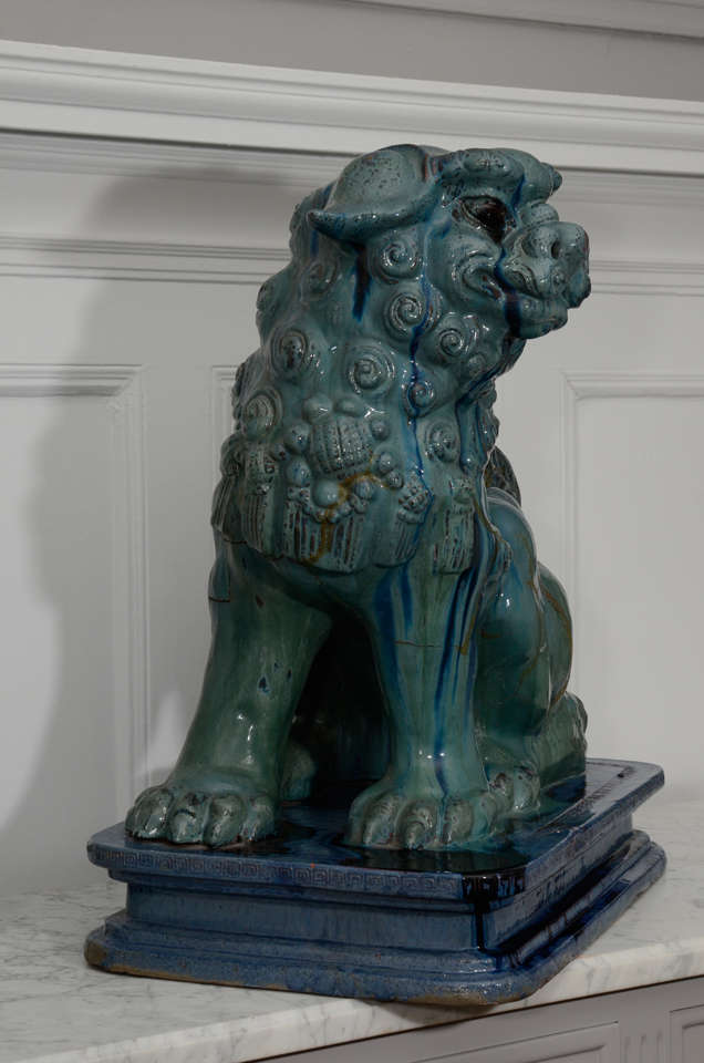 Substantial Pair of Italian Glazed Terra Cotta 19th Century Foo Dogs 3