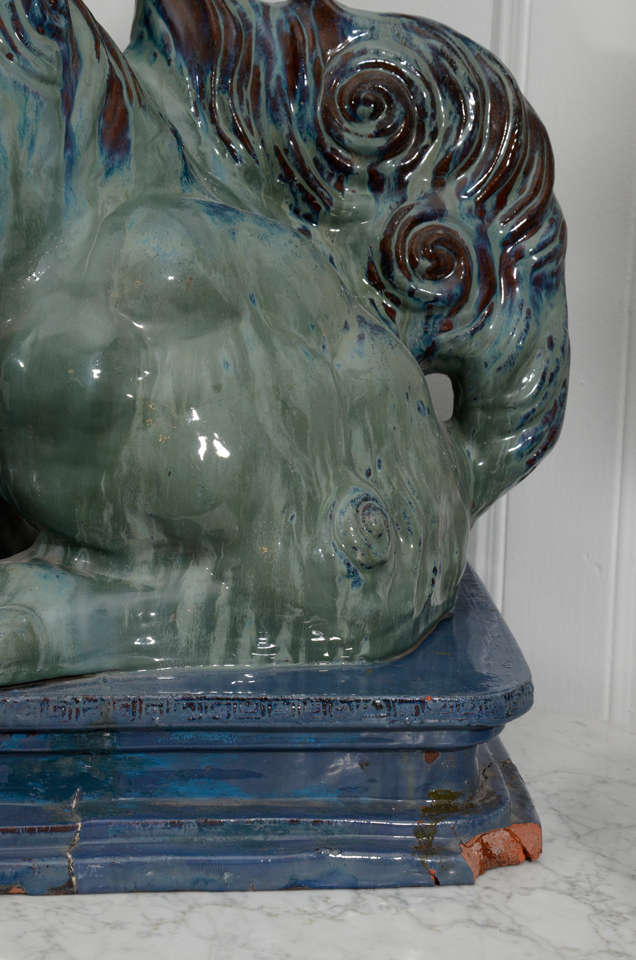 Substantial Pair of Italian Glazed Terra Cotta 19th Century Foo Dogs 6