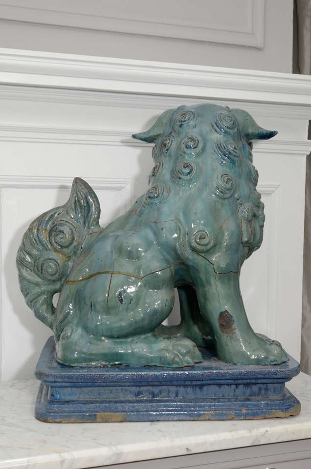Substantial Pair of Italian Glazed Terra Cotta 19th Century Foo Dogs 7