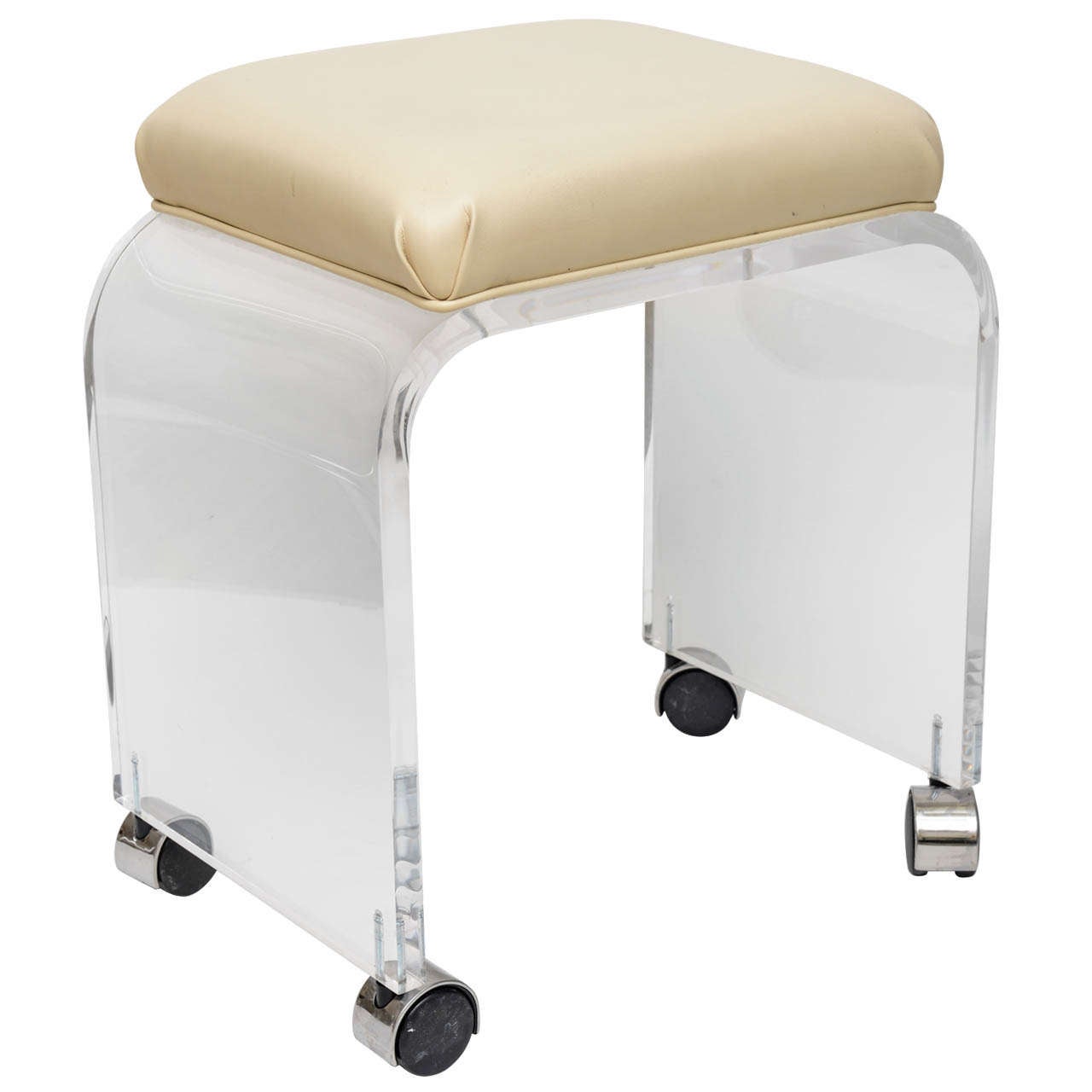 Charles Hollis Jones Style Waterfall Shaped Lucite Vanity Bench with Cushion