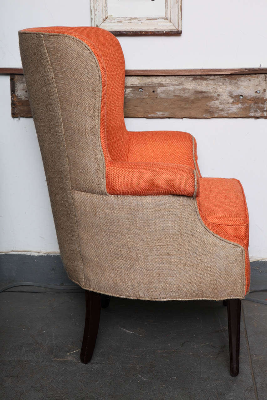 Victorian Antique Scandinavian Wingback Chair Updated in jute textile