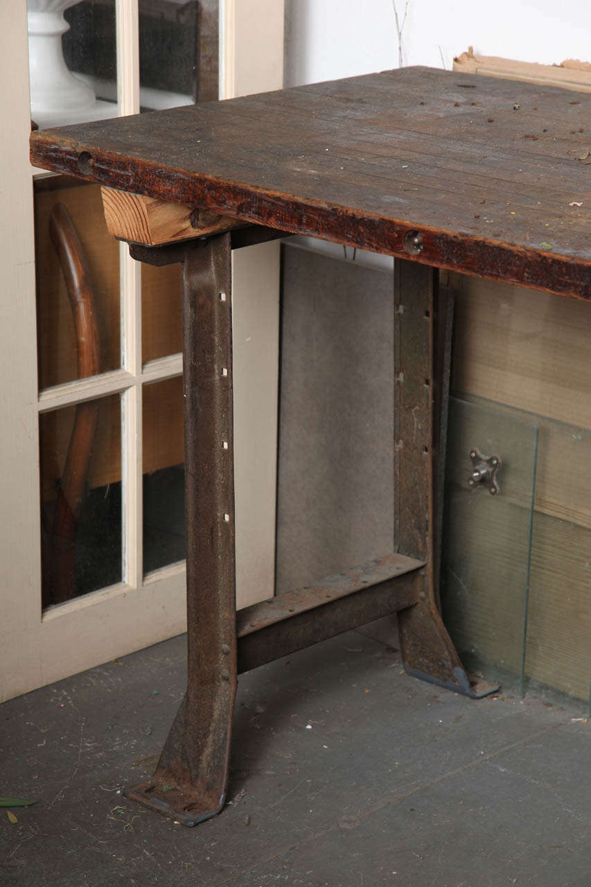 20th Century Antique Industrial French Kitchen Oak Table