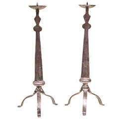 Vintage Pair of English Silver Plated Candle Sticks "Tribe Design"